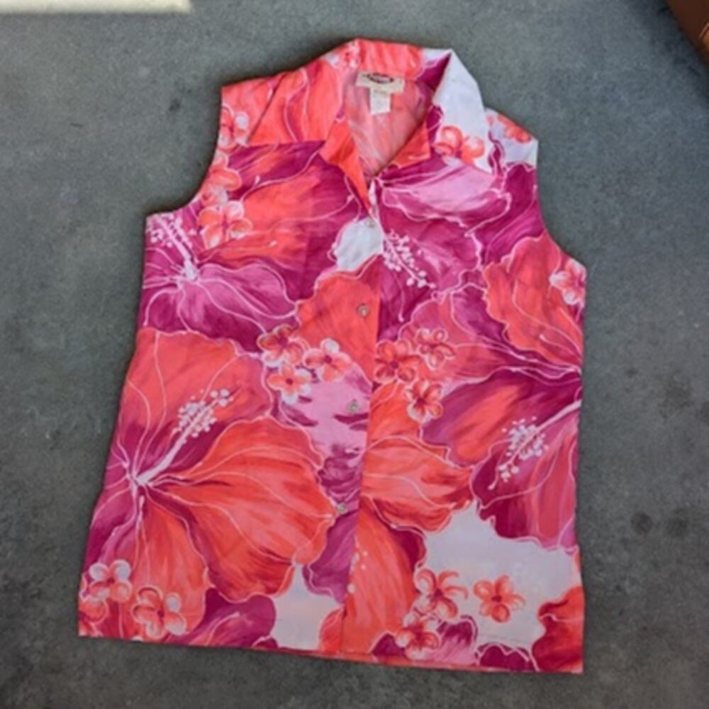 POMARE Hawaii Vintage Collared Sleeveless Button Up Shirt Size 14 Tropical Beach